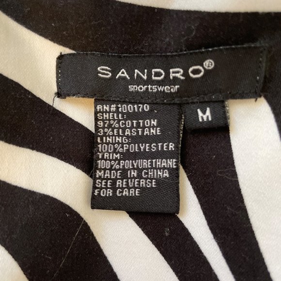 Sandro Blazer Zebra Print Cropped Jacket Pockets M Black Pleather Trim - Picture 7 of 9